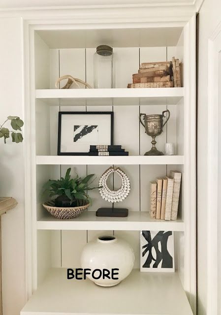 PROJECT DESIGN: EASY STEPS TO STYLE YOUR SHELVES - design indulgence Built In Shelf Decor, Bookshelf Styling Living Room, Shelf Styling Living Room, Minimalist Bookshelves, Billy Ikea, Styling Bookshelves, Minimalist Shelves, Shelf Decor Living Room, White Bookshelves