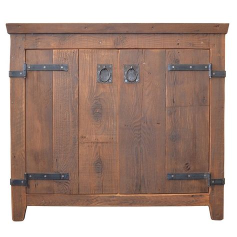 Vanity Americana 36 x 21-1/2 x 33 Inch Freestanding Chestnut 2 Door Less Top Reclaimed Wood Bathroom Vanity, 36" Vanity, Textured Wood, Wood Bathroom Vanity, Wooden Vanity, Glass Sink, Bathroom Vanity Base, Iron Hardware, Rustic Bathrooms