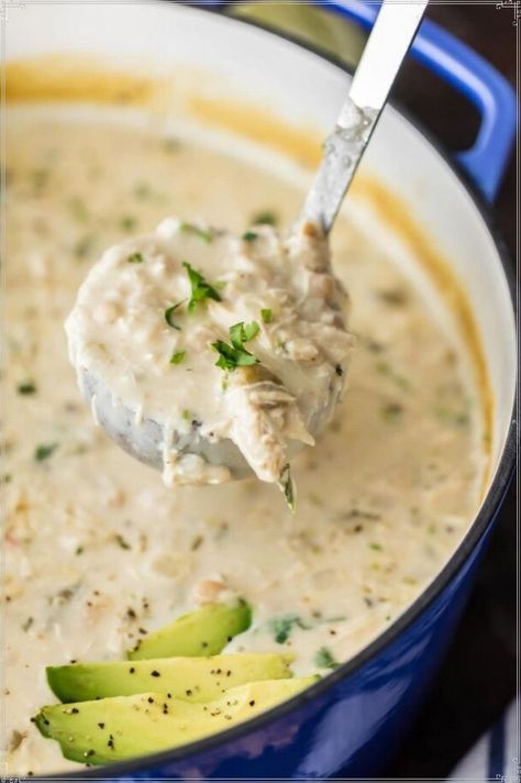 White Chicken Chili Cream Cheese, Chicken Chili With Cream Cheese, Chili With Cream Cheese, Best White Chicken Chili Recipe, Creamy White Chicken Chili Recipe, Chili Healthy, White Chili Recipe, Cream Cheese Chicken Chili, White Chicken Chili Slow Cooker