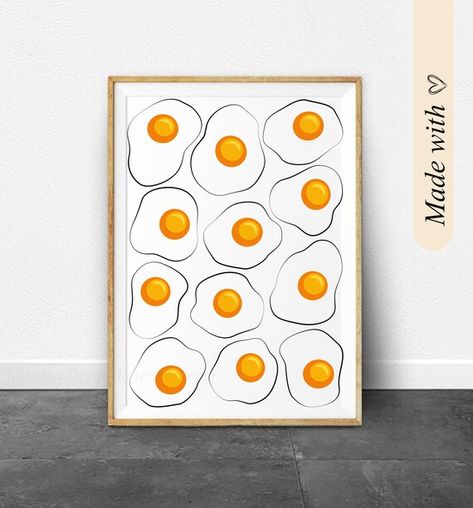 Food Art Breakfast, Food Line Art, Breakfast Omelette, Yellow Wall Decor, Line Art Abstract, Linear Art, Food Drawings, Wall Decor Abstract, Dining Room Art