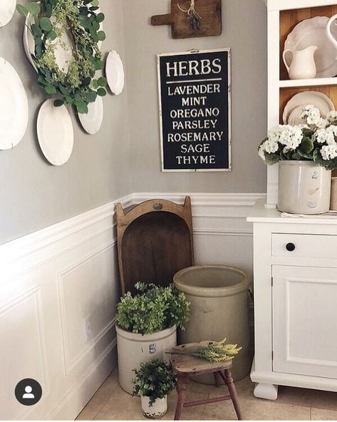 Old Crocks Decor Ideas, Decorate With Crocks, Antique Crocks Decor Ideas, Crock Decor Ideas, Crocks Decor Ideas, Decorating With Crocks, Crocks Decor, Crock Display, Crock Ideas