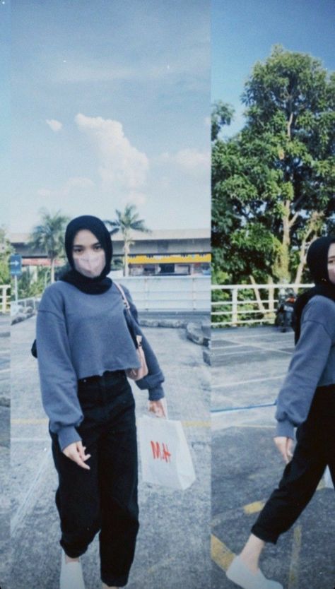 Outfit Hijab Simple, Celana Jogger Wanita, Ootd Hijab Simple, Outfit Hijab Casual, Ootd Poses, Hijab Simple, Ootd Instagram, Muslim Outfits Casual, Hijabi Fashion Casual