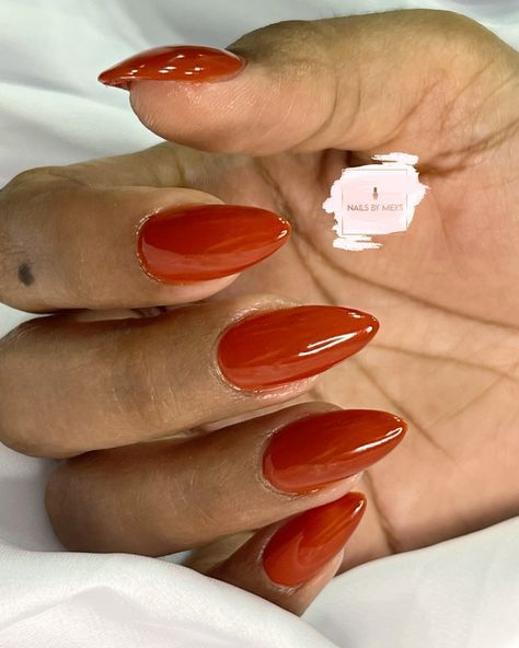 Description: "Fall into style with these gorgeous terracotta nails! Perfect for autumn days and cozy vibes. 🍁✨ #AutumnNails #TerracottaPerfection #NailGoals" Almond Nails Burnt Orange, Red Orange Fall Nails, Aesthetic Orange Nails, Terracota Nails Ideas, Burnt Orange Almond Nails, Burnt Orange Acrylic Nails, Deep Orange Nails, Orangey Red Nails, Fall Nails Burnt Orange