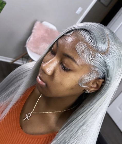 Platinum Gray Hair On Black Women, Grey Wigs For Black Women, Grey Lace Wig, Grey Lace Front Wig, Haircut Pictures, Quick Weave Hairstyles, Grey Wig, Birthday Hair, Frontal Hairstyles