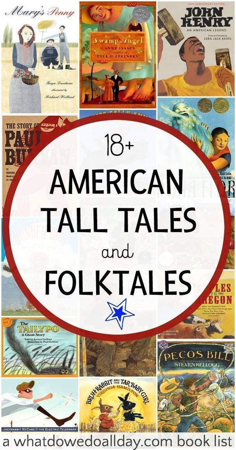 Diverse books for kids. Picture books of American folktales and tall tales. Good variety. Folk Tales Stories, Tall Tales Activities, Legends For Kids, Kids Picture Books, Fables For Kids, Traditional Literature, Folk Culture, Westward Expansion, Homeschool Books