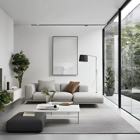 Modern Minimalist Living Room Minimalism Interior Design, Living Room Inspiration Minimalist, Modern Minimal Living Room, Contemporary Interior Design Living Room, Aesthetic Living Room Decor, Monochrome Living Room, Living Room Decor Lights, Wall Art Decor Bedroom, Modern Apartment Living Room