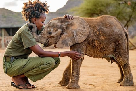 a woman crouches down to greet a baby elephant World Elephant Day, Elephants Photos, Elephant Sanctuary, Prayer For Protection, Baby Goats, Wildlife Sanctuary, Animal Sanctuary, African Elephant, Wildlife Conservation