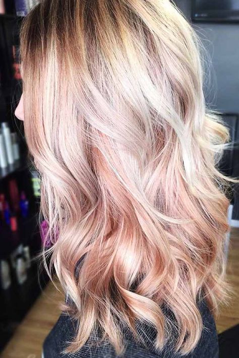 Spring Hair Color Blonde, Rose Gold Hair Blonde, Blond Rose, Pink Blonde Hair, Gold Hair Colors, Hair Color Rose Gold, Blond Balayage, Hair Color Unique, Spring Hair Color