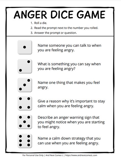 Anger Management Group Activities, Psychological Games Activities, Letting Go Activities For Adults, Emotional Intelligence Activities Adults, Anger Dice Game, Anger Management Group Activities For Adults, Psychoeducational Groups Activities, Mental Health Group Activities For Teens, Teen Counseling Activities