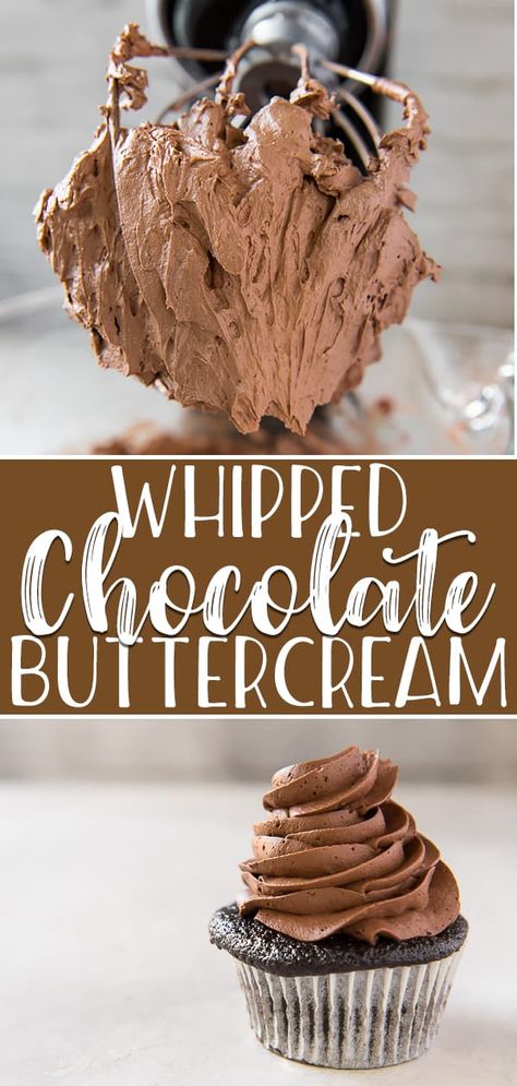 You NEED this easy, fluffy Whipped Chocolate Buttercream Frosting recipe in your back pocket for all of your delicious baked creations! Made with cocoa powder, it's whipped up with heavy cream - making it the lightest, silkiest buttercream you'll ever taste! #crumbykitchen #buttercream #chocolate #frosting #fluffy #easy #dessert #cupcakes #icing Buttercream Chocolate Frosting, Whipped Chocolate Buttercream Frosting, Whipped Chocolate Buttercream, Chocolate Icing Recipes, Chocolate Buttercream Frosting Recipe, Chocolate Buttercream Recipe, Cupcakes Icing, Frosting Cupcakes, Buttercream Chocolate