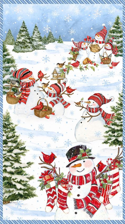 Wilmington Frosty Frolic by Susan Winget 39852 413 Scenic Snowman 24 Panel $8.30/per panel PREORDER DUE MAY/JUNE '24 Snowman Quilt Patterns, Old Fashion Christmas Tree, Snowman Quilt, Fabric Panel Quilts, Susan Winget, Winter Color Palette, Machines Fabric, Frosty The Snowmen, Old Fashioned Christmas