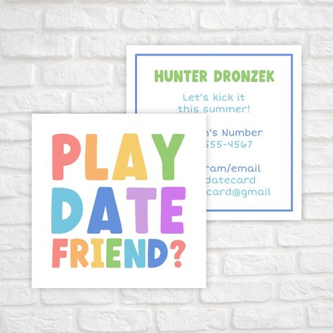 Playdate Invitation, Playdate Cards, Parent Contact, Contact Card, Cards For Kids, Calling Card, End Of School Year, Summer Cards, End Of School