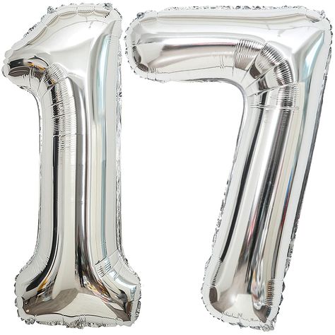 PRICES MAY VARY. Size and Package Included-You will get two large number balloons,giant size with 40 inch high,the package will come with a straw for easily inflate and deflate.You can place number 17 birthday balloon on bed,floor or table,provide your birthday party a good display. Material-The 17 balloons are made of quality aluminum mylar foil,thick and odorless.High quality imprint technology,edge neat,not easy to explode and leak. Silver number 71 balloon will be the great decoration additi Birthday Party 17, 17 Balloons, 17 Number, Large Number Balloons, Number Balloons Birthday, 71 Birthday, Seventeenth Birthday, Balloon Template, Foil Number Balloons