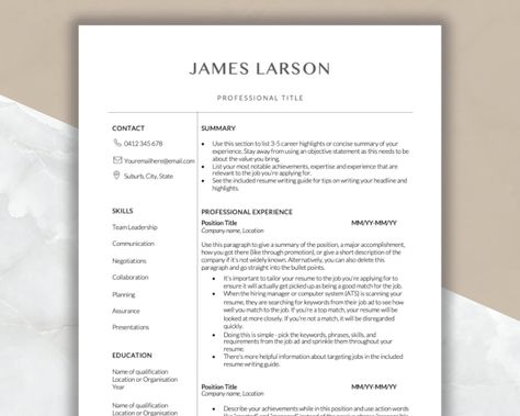 Excited to share the latest addition to my #etsy shop: Professional Australian format resume template for MS Word and Pages with digital download | No photo | Resume and Cover letter template | https://etsy.com/shop/resumeperfectdesigns #australian resume Resume Template Examples, Resume And Cover Letter, Professional Resume Template, Downloadable Resume Template, Resume Format, Guided Writing, Creative Resume Templates, Resume Template Professional, Letter Template