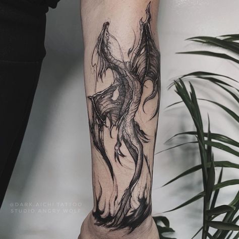 40+ Dragon Tattoo Ideas & Trending Drawings - 100 Tattoos Thunder Dragon Tattoo, Eldritch Horror Tattoo Sleeve, Mythic Tattoo, Smaug Dragon Tattoo, Large Dragon Tattoo, Large Tattoo Ideas, Fantasy Dragon Tattoo, Wyvern Tattoo, Smaug Tattoo