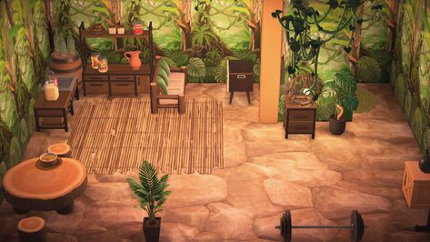 Acnh jungle room ideas Jungle Room Ideas, Acnh Living Rooms Ideas, Jungle Floor, Acnh Interior, Acnh Hhp, Jungle Room, Rooms Ideas, Jungle Gym, Room Idea