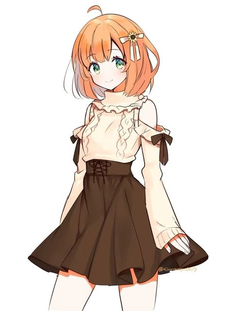 Cute Anime Outfits, Poses Anime, Vestidos Anime, 3d Karakter, Images Kawaii, Drawing Anime Clothes, Anime Dress, Orange Hair, Chica Anime Manga