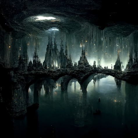 Fantasy World Art Dreams, Fantasy Setting Inspiration, Fantasy World Concept Art, Fantasy World Landscapes, Multiverse Art, Elven City, Gambar Lanskap, Underground City, Underground Cities