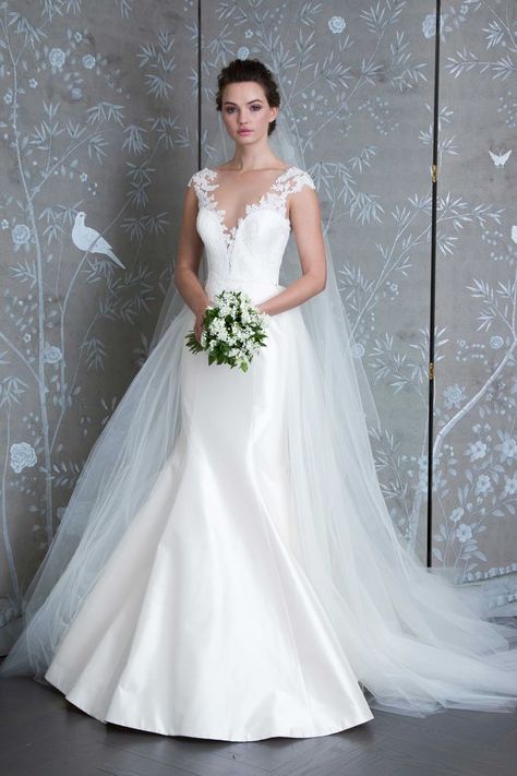 Romona Keveza Bridal, Romona Keveza Wedding Dresses, Movie Wedding Dresses, Sheath Wedding Dress Lace, Romona Keveza, Floor Length Wedding Dress, Wedding Movies, Trumpet Wedding Dress, Tulle Ball Gown