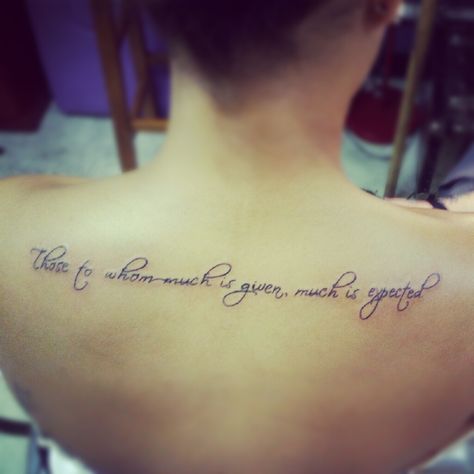 My third tattoo. "Those to whom much is given, much is expected." Amazing Artists, Expressive Art, Tat Ideas, Tattoo Inspo, Infinity Tattoo, Tattoos For Women, Tattoo Quotes, Tatting, Tattoo Ideas