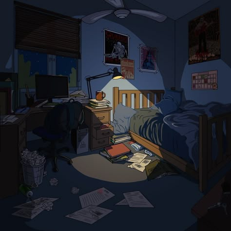 Bedroom Drawing, Arte Grunge, Arte Peculiar, Dark Art Illustrations, Environment Concept Art, Art Background, Cartoon Art Styles, Pretty Art, Cartoon Wallpaper