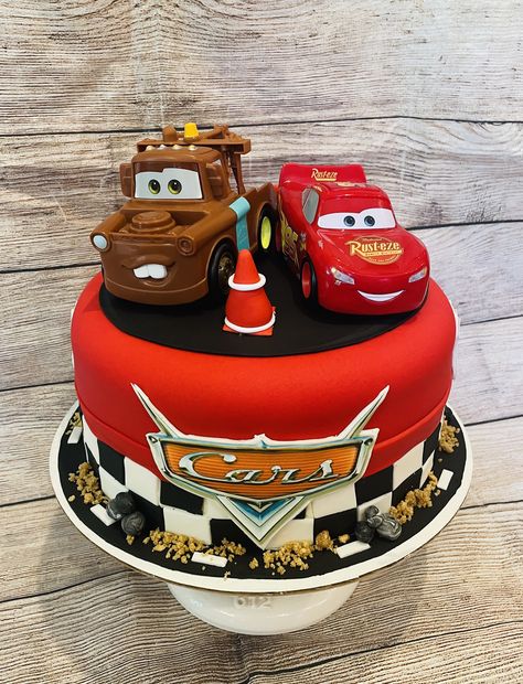 Cars Cake 2nd Birthday, Cars Cake Mater, Lightning Mcqueen And Mater Cake, Disney Character Cakes Birthday, Maccuin Cake, Disney Cars 2nd Birthday Cake, Cars Second Birthday Cake, Cars Movie Theme Cake, Cars Theme Birthday Party Tow Mater