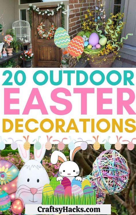 Outdoor Easter Decorations Diy, Easter Hosting, Easter Yard Decorations, Easter Decoration Ideas, Giant Easter Eggs, Diy Easter Decor, Easter Porch Decor, Easter Egg Garland, Easter Decor Ideas