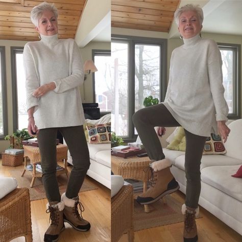 A Fulsome Discussion About Winter Boots - High Heels in the Wilderness Boots For 60 Year Old Women, Dressy Dinner Outfit, 70 Year Old Women, Style Hacks, Warm Winter Boots, Tall Brown Boots, Brown Dress Pants, Classy Lady, Types Of Jeans