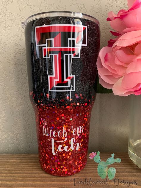 Texas Tech Tumbler Ideas, Texas Tech Tumbler, Yeti Cups, Resin Tumblers, Epoxy Tumblers, Yeti Cup, Glitter Tumblers, Cup Designs, Red Raiders