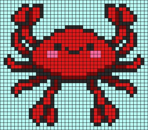 Crab Pixel Art, Animal Cute, Hermit Crab, Alpha Pattern, Ocean Creatures, Alpha Patterns, Sea Ocean, Sea And Ocean, Friendship Bracelet Patterns