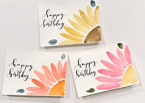 Diy Watercolor Cards, Anniversaire Diy, Watercolor Birthday Cards, Birthday Card Drawing, Flower Birthday, Spring Birthday, Watercolor Birthday, Bday Cards, Diy Watercolor Painting