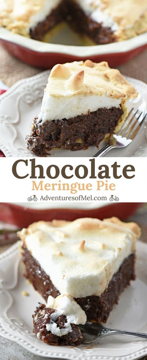 Chocolate Meringue Pie with a rich, creamy filling and fluffy homemade meringue. Delicious dessert recipe perfect for your inner chocolate lover! #chocolate #pie #desserts Southern Chocolate Meringue Pie, Quick Thanksgiving Desserts, Homemade Meringue, Thanksgiving Recipes Dessert, Chocolate Meringue Pie, Breakfast Boards, Pie Fillings, Meringue Pie Recipes, Chocolate Meringue