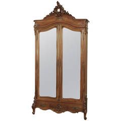 19th Century Rococo French Walnut Armoire French Provincial Mirror, Mirrored Armoire, Walnut Mirror, Painted Wardrobe, Mirrored Doors, Antique Wardrobe, French Armoire, Antique Armoire, Wardrobe Armoire