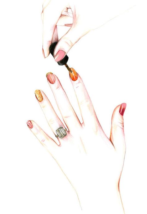 Nail Quotes, Fashion Illustration Watercolor, Nail Salon Decor, Nail Salon Design, Nail Drawing, Nail Logo, Paper Fashion, Nail Room, Beauty Illustration