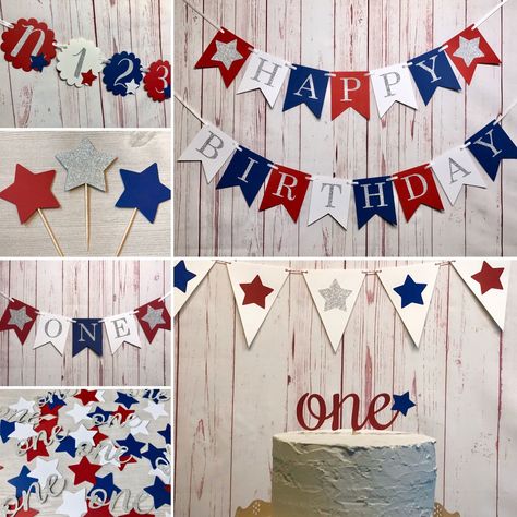 Firecracker 1st Birthday Party Package, Fourth of July Birthday, Red White and Blue Party, Patriotic 1st Birthday Supplies, 4th of July 1st Patriotic 1st Birthday, Fourth Of July Birthday, Red White And Blue Party, White And Blue Party, 12 Month Photo Banner, Smash Cake Topper, 4th Of July Photos, July Birthday, Party Package