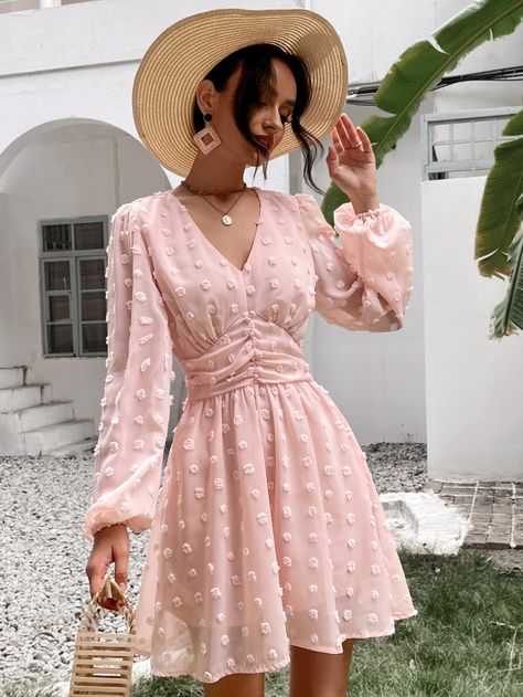 Baby Pink Boho  Long Sleeve Polyester Plain A Line Embellished Non-Stretch Spring/Summer Women Dresses Soft Dresses Aesthetic Long, Fall Pink Dress, Baby Pink Dresses For Women, Pink Fall Dress, Pink Dress Aesthetic Casual, Baby Pink Outfit Women, Long Pink Dress Outfit, Baby Pink Dress Outfit, Spring Dresses Aesthetic