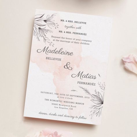 Classy Wedding Cards, Romantic Elegant Wedding, Fall Ceremony, Garden Theme Wedding, Modern Layout, Spring Wedding Invitations, Creative Wedding Invitations, Formal Wedding Invitations, Drawn Flowers