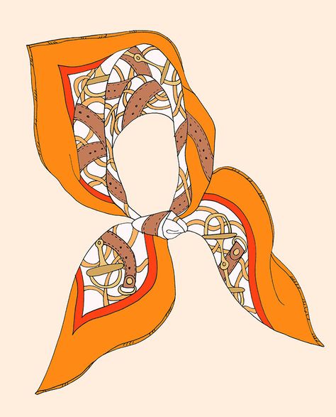 the orange scarf London Illustration, Hermes Silk Scarf, Hermes Orange, Hermes Silk, Illustration Fashion Design, Hermes Scarf, Fashion Wall Art, Scarf Design, Orange Fashion