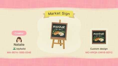 Motif Acnl, Crossing Sign, Animal Crossing Qr Codes Clothes, Market Sign, Qr Codes Animal Crossing, Stall Designs, New Animal Crossing, Animal Crossing Game, Animal Crossing Qr