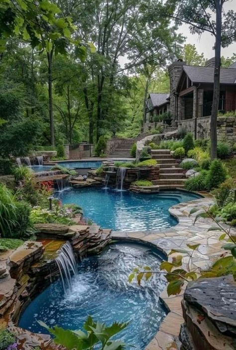 Villas Architecture, Beautiful Courtyards, Modern Landscaping Ideas, Cocktail Pool, Tropical Pool Landscaping, River Pool, Dream Backyard Pool, Small Yard Landscaping, Modern Backyard Landscaping