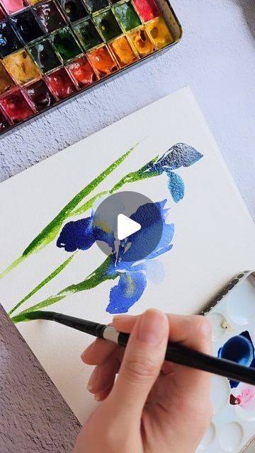 Iris Watercolor Painting Tutorial, Watercolor Iris Tutorial, Watercolour Iris, Iris Watercolor Painting, Iris Watercolor, Watercolor Iris, Watercolor Painting Easy, Colour Flowers, Paintings Tutorials