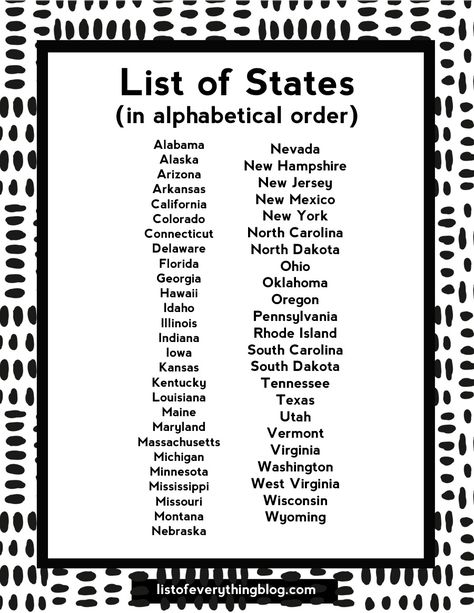 States In Alphabetical Order, List Of States, Geography Facts, 5th Grade Worksheets, State Abbreviations, Geography Quiz, Describing Words, States And Capitals, Word Search Printables