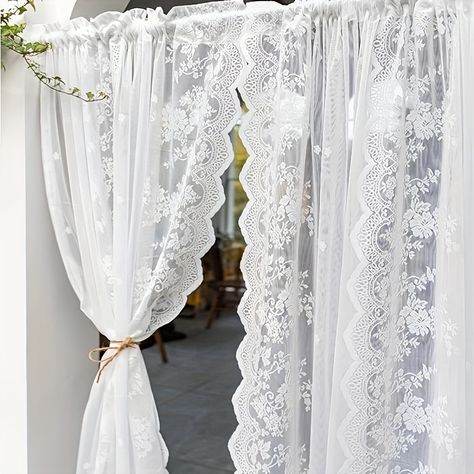 Sheer Lace Curtains, Living Room Shabby Chic, Half Window Curtains, Rideaux Shabby Chic, White Lace Curtains, Vintage Lace Curtains, Lace Curtain Panels, Half Curtains, Lace Curtain