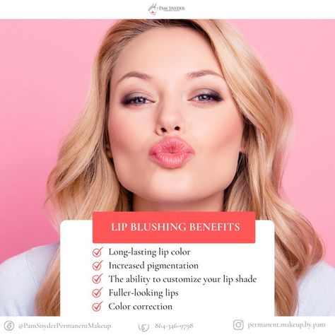 Permanent Lip Tinting / Blushing creates a very natural and fuller lip look! This procedure is highly recommended over Lip Fillers because it delivers long lasting benefits! Lip Blush, Long Lasting Lip Color, Lip Beauty, Lips Shades, Lip Fillers, Ads Creative, Beauty Bar, New You, Color Correction