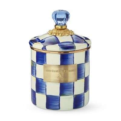 MacKenzie-Childs Royal Check Canister #williamssonoma Flour Container, Kitchen Storage Containers, Dog Biscuits, Pantry Staples, Glass Knobs, Kitchen Canisters, Mackenzie Childs, Flower Market, Mild Soap