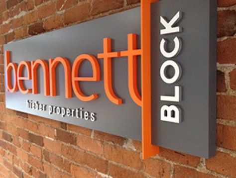 Bennett Block Interior Dimensional Wall Sign Signage Board, Lobby Sign, Office Signage, Signage Signs, Sign Board Design, Wall Signage, Acrylic Signage, Building Signs, Exterior Signage