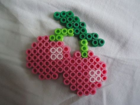 Cherries perler bead by *PerlerHime on deviantART: Hamma Beads Ideas, Easy Perler Bead Patterns, Melty Bead Patterns, Pixel Beads, Pearl Beads Pattern, Hama Beads Design, Perler Bead Templates, Diy Perler Bead Crafts, Perler Crafts