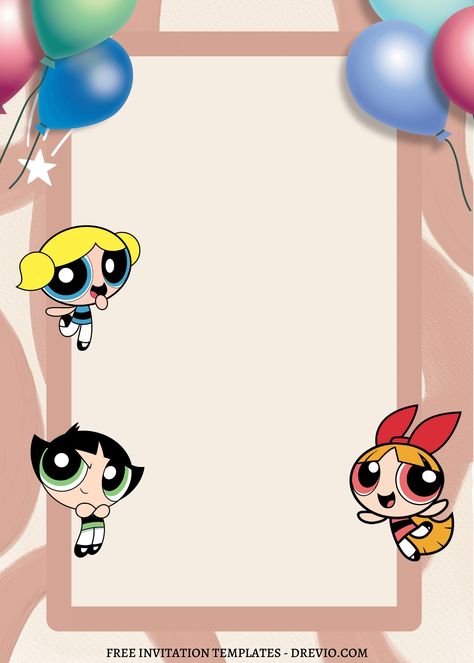 Photobooth Template, Superhero Theme Party, Girls Party Invitations, Girl Birthday Party Invitations, Animal Room, Birthday Party Invitation Templates, Superhero Theme, Girl Birthday Party, Powerpuff Girls