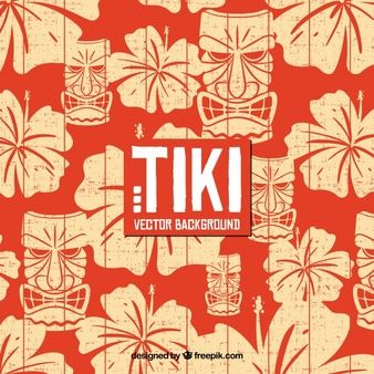 Hawaiian background with flowers and tiki mask Hawaiian Background, Totem Design, Background With Flowers, Surf Vintage, Tiki Totem, Tiki Art, Hawaii Party, Tiki Mask, Hawaiian Art