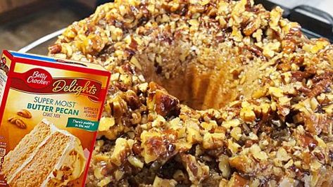 Butter Pecan Upside Down Cake, Butter Pecan Cake Mix Recipes Boxes, Butter Pecan Bundt Cake, Pecan Upside Down Cake, Cooking With Honey, Bundt Pan Recipes, Coffee Cake Recipes Easy, Butter Pecan Cake, Diy Joy